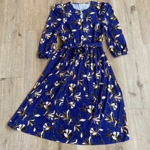 Stunning Royal  blue A-line dress with contrasting pattern